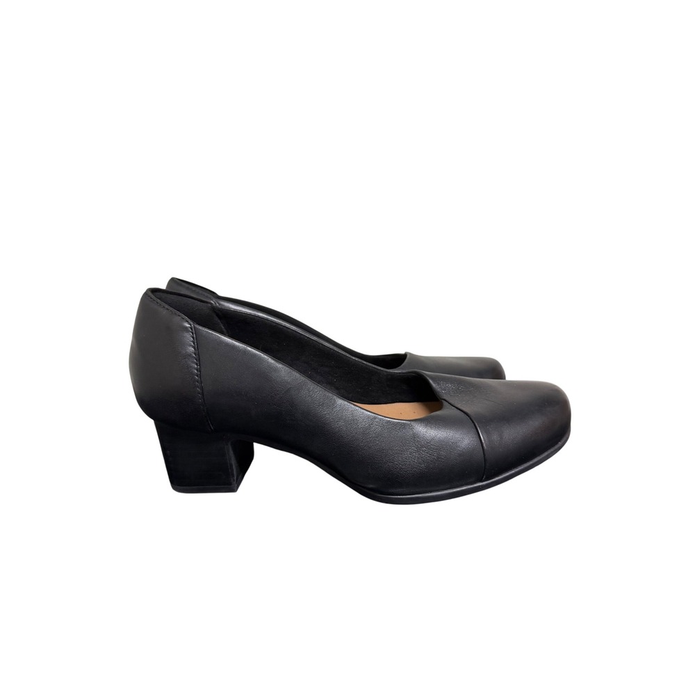 Clarks Unstructured Pumps Women 7.5 Black Leather Round Toe Block Heel 261445674